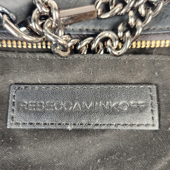 REBECCA MINKOFF Avery Handbag Black Leather Chain Strap Crossbody Small Purse - Picture 5 of 11